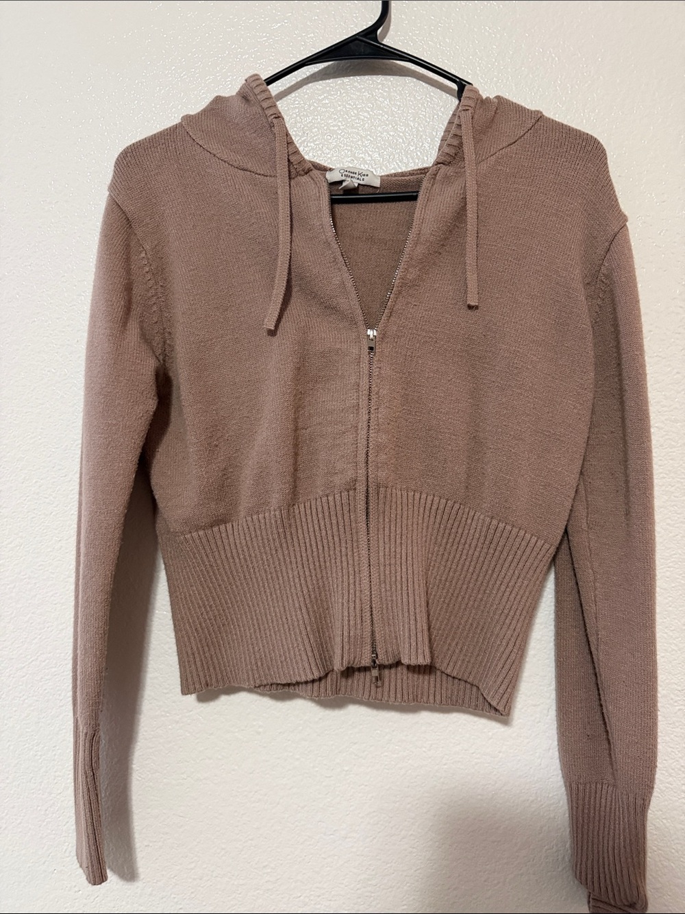 Cropped Hooded Zip Cardigan in Mauve Taupe